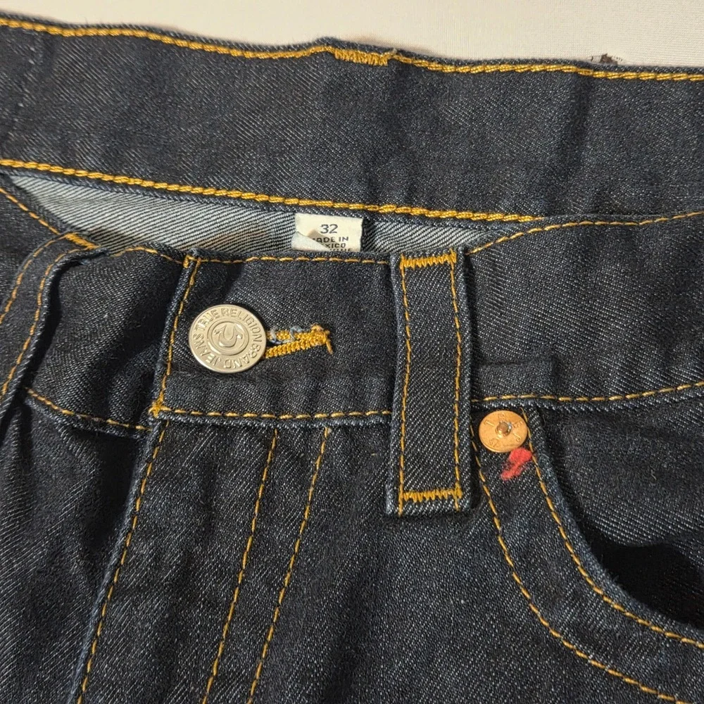 True Religion Straight Leg Jeans Mens 32 Dark Wash Indigo Horseshoe Flap Pocket